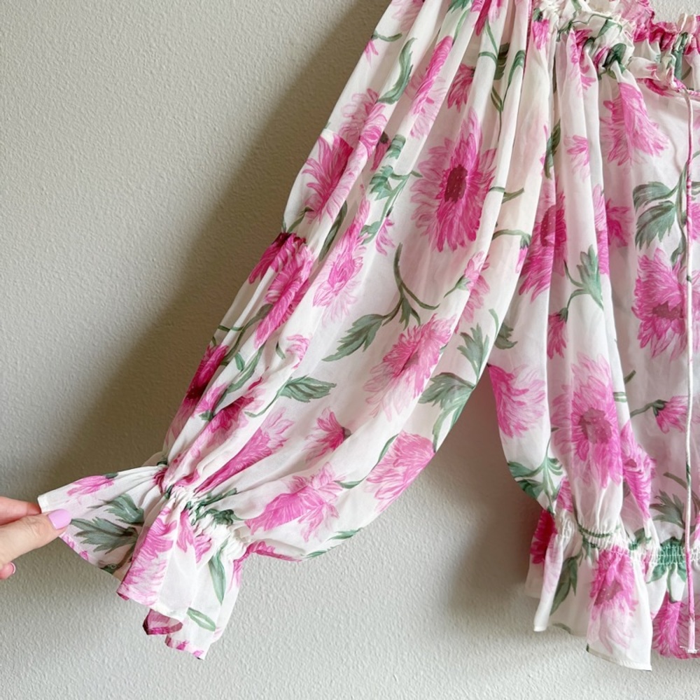 TopShop Off The Shoulder Smock Blouse In Floral Print Size 14 - Picture 5 of 9